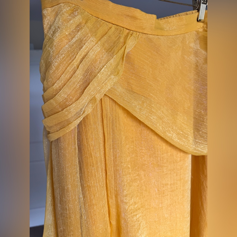 Anthropologie Hutch Elegant Organza Yellow Maxi Skirt w Slit M - Picture 6 of 6